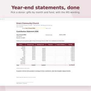 Church Donation & Giving Bundle, 3 Spreadsheets, Tithe and Offering Tracker, Giving Statements, Offering Count, Google Sheets and Excel image 3