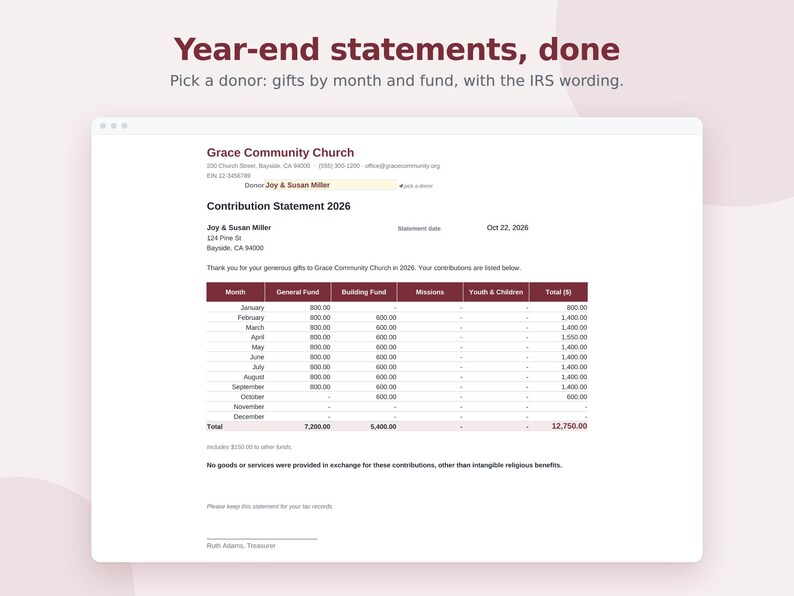Church Donation & Giving Bundle, 3 Spreadsheets, Tithe and Offering Tracker, Giving Statements, Offering Count, Google Sheets and Excel image 3