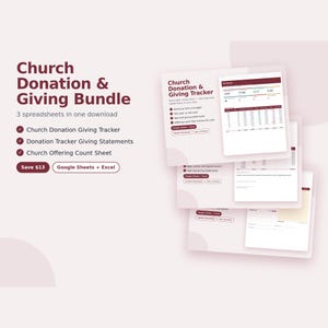 Church Donation & Giving Bundle, 3 Spreadsheets, Tithe and Offering Tracker, Giving Statements, Offering Count, Google Sheets and Excel image 1