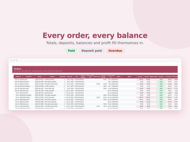 Home Bakery Business Planner Spreadsheet, Bakery Pricing Calculator, Recipe Cost, Cake Order Tracker, Google Sheets & Excel image 4