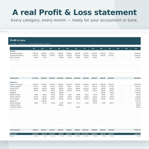 Profit and Loss Statement Template Spreadsheet, Monthly P&L for Small Business, Income Statement, Google Sheets and Excel image 2