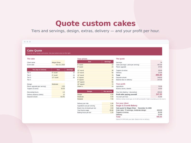 Home Bakery Business Bundle, 3 Spreadsheets, Bakery Pricing Calculator, Recipe Cost, Cake Order Tracker, Google Sheets & Excel image 6