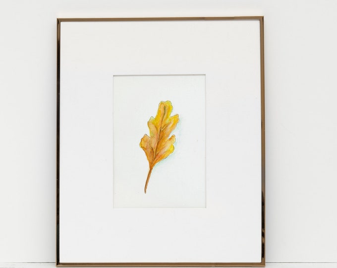 original art ready to frame Yellow leaf watercolor print 5x7