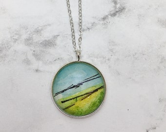 Simplicity Watercolor Necklace, large pendant, silver ball chain or cable chain, one of a kind painted wearable art listing #MOTIF LP8