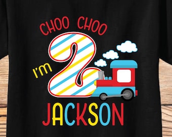 Personalized Choo Choo Train Birthday Party Shirt, All Aboard I'm 2 Tee.