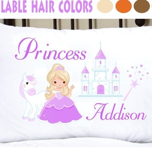 Personalized Pillowcase with Cute Girls Name and Princess, Purple Princess Pillowcase, adorable pillow case with cute princess