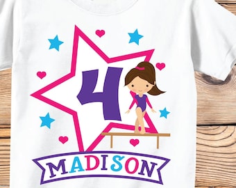 Gymnastics Shirt, Gymnastics Birthday Shirt, Fourth Birthday Gymnast Shirt with ANY AGE or name, fun birthday shirt with gymnastics theme