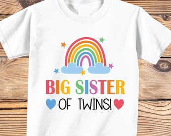 Camiseta de hermana mayor de gemelos: Anuncio de embarazo arcoíris
