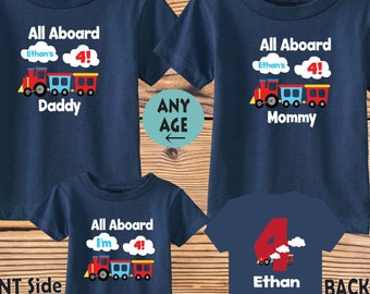 3 to 10 shirt set All Aboard Train 4th Family Birthday Shirts and Family Tshirts for Mom, Dad and Child