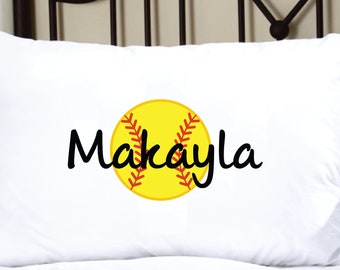 Personalized Pillowcase with SOFTBALL, cute soft ball pillow case, makes great gift for your little softball player