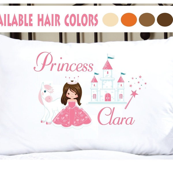 Personalized Pillowcase with Cute Girls Name and Princess, Princess Pillowcase, cute princess pillow case