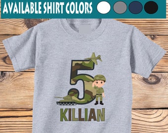 Personalized Army Birthday Shirt: Camo Tank, Jet, Soldier