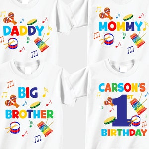 3 to 10 Shirts with ANY AGE Birthday Shirts for Mom and Dad Family Birthday Set with Music