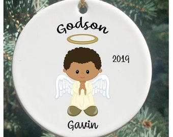 Personalized Christmas Ornament, Godson Ornament with Cute Angel, Kids Ornaments, Godson Ornaments, Godchildren Ornaments, Angel Ornaments