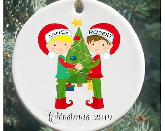 Gay Couple Christmas Ornaments LGBT Couple - Personalized Acrylic Keychain, Gift For Him, Gifts For Her Designed By Unbridled Carmelia Lgbtq Wedding Gifts
