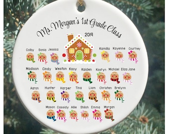 2022 Personalized Christmas Ornaments with Group of Gingerbread, Teacher Ornaments