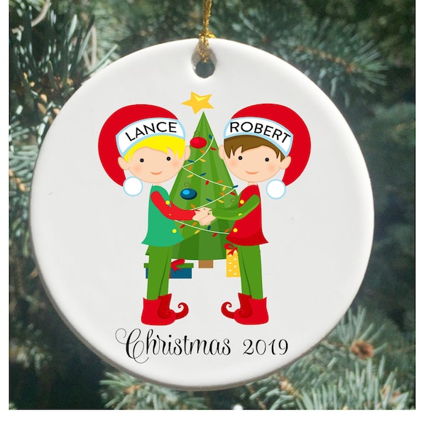 Personalized Christmas Ornaments ...Gay Couple with Christmas Tree, Family Ornament, Family Christmas Ornament with Gay Couple