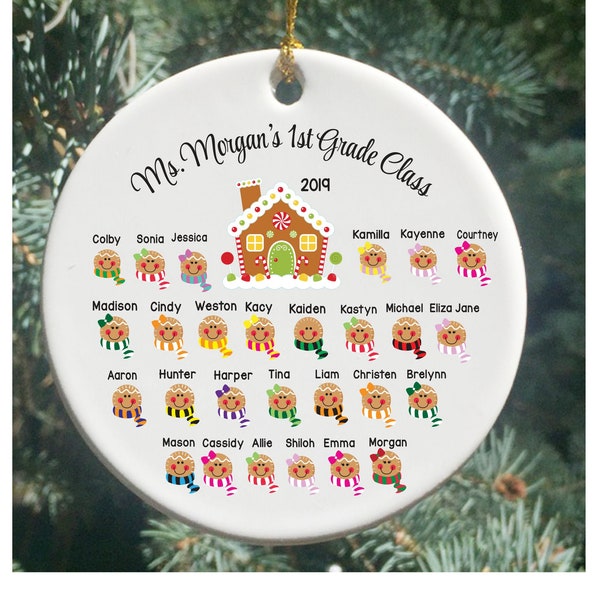 Personalized Christmas Ornaments with Group of Gingerbread, Teacher Ornaments