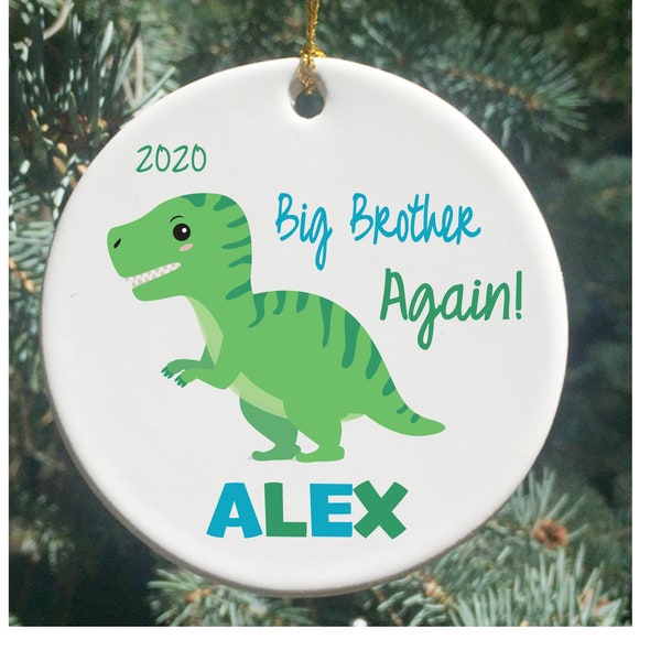 2023 Personalized Christmas Dinosaur Ornaments, Dinosaur Big Brother AGAIN Ornament, Kids Dinosaur Ornament, Kids Ornaments, Boys Ornaments