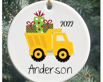 Personalized Kids Ornaments, Construction Ornaments, Boys Christmas Ornaments, Dumptruck Christmas Ornament, Dumptruck Ornament