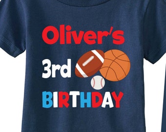 3rd Sports Birthday Shirts Sports  3rd Birthday Tshirts for any Age or Birthday on NAVY shirts