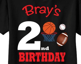 Sports Birthday Shirts Sports  2nd Birthday Tshirts for any Age or Birthday on BLACK shirts