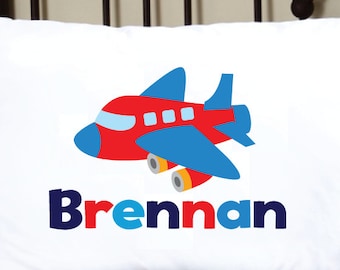 Personalized Airplane Pillowcase: Colorful Plane Design, Custom Name, Bedroom Decor, Bedding, Pillow Case Cover.