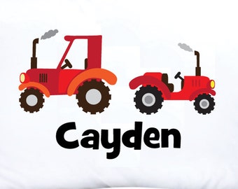 Personalized Red Tractors Pillowcase, Farm with Name: Bedroom Decor. Bedding, Pillow Case Cover.