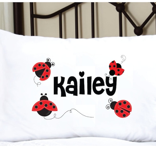 Personalized Pillowcase for Girls with Ladybugs, cute lady bug pillow case with adorable ladybus and name, make super gift