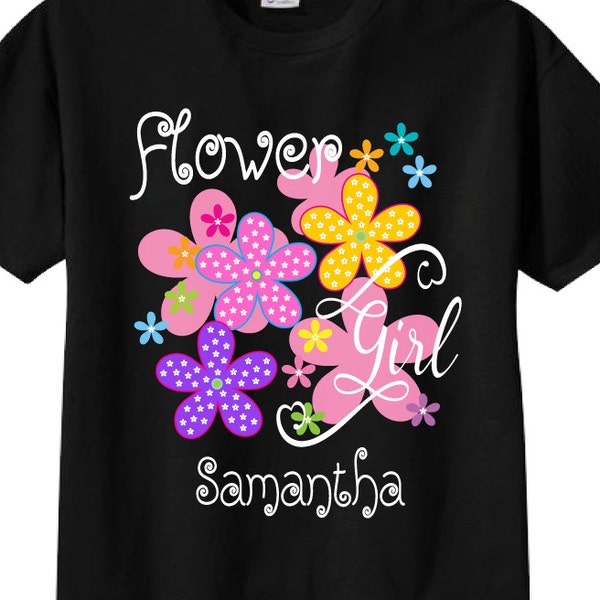 Camiseta personalizada para niña de las flores: Camiseta negra con flores de colores.