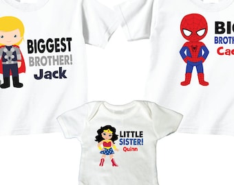 3 shirt set Big Brother Little Brother 2  Big Sisters Sibling Shirt Sets hero Tees