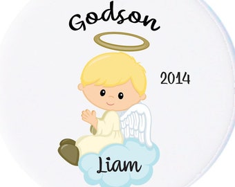 Personalized Christmas Ornament, Godson Ornament with Cute Angel on Cloud, Kids Ornaments, Children Ornaments, Godson Christmas Ornaments
