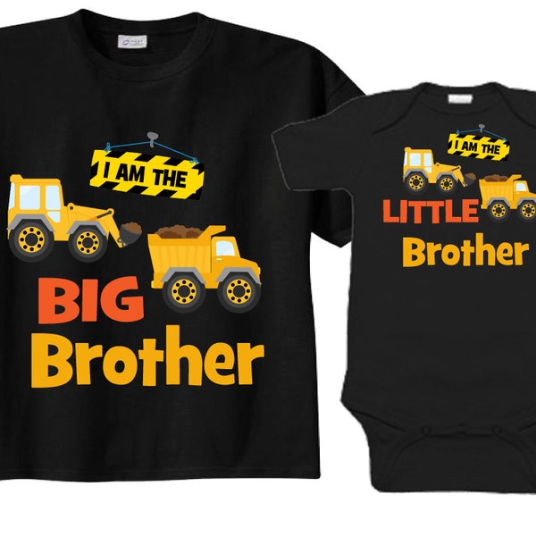 2 shirt set Big Brother Shirts and Matching Little Brother Construction Shirts on BLACK Shirts