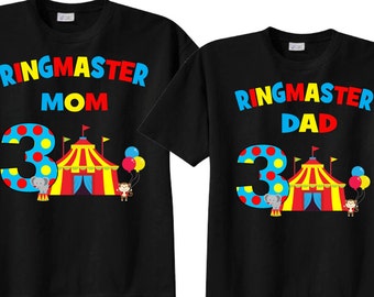 Set of 2 Circus Birthday Shirts: Matching Family Carnival Party, Black Shirts