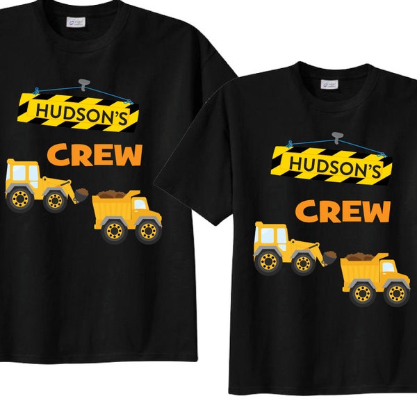 2 shirt set Birthday Crew Mom and Dad Matching Birthday Shirts with Construction Theme on BLACK Shirts