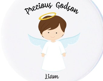 Personalized Christmas Ornament Precious Godson with Cute Angel, Godson Ornament, Godchild Ornaments, Godson Angel Ornaments, Kids Ornaments