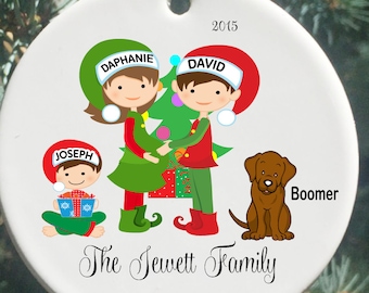 Personalized Family Christmas Ornaments We're Expecting..., Custom Family and Pregnancy Ornament with small Elf Child and Dog