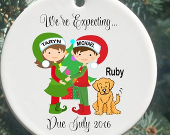 Personalized Christmas Ornaments We're Expecting! Pregnancy Ornament with Dog, Family Ornament, Family Christmas Ornament with Dog