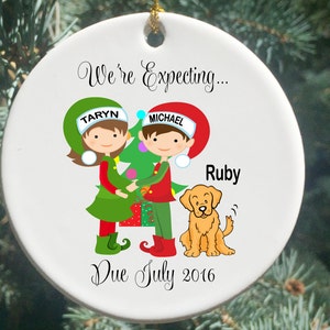 Personalized Christmas Ornaments We're Expecting! Pregnancy Ornament with Dog, Family Ornament, Family Christmas Ornament with Dog