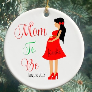 Personalized Christmas Ornaments Mom To Be Tan skin Color Pregnancy Ornament, Expecting Mom Ornament, Baby On The Way Ornaments, Ornaments
