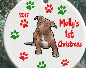 Personalized Christmas Ornaments, Dog Pit Bull Christmas Ornament, Dog Ornaments, Pit Bull Ornaments, Pitbull Ornaments, Christmas Ornaments