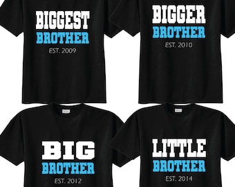 Matching Brother Shirt Set of 4: Biggest, Bigger, Big, Little Brother - Black Tees