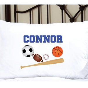 Personalized Pillowcase for Kids with sports design, cute pillow case with baseball, football, basketball, soccer theme, gift for sports fan