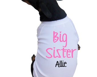 Big Sister Dog Shirts with Pink Lettering and Hearts