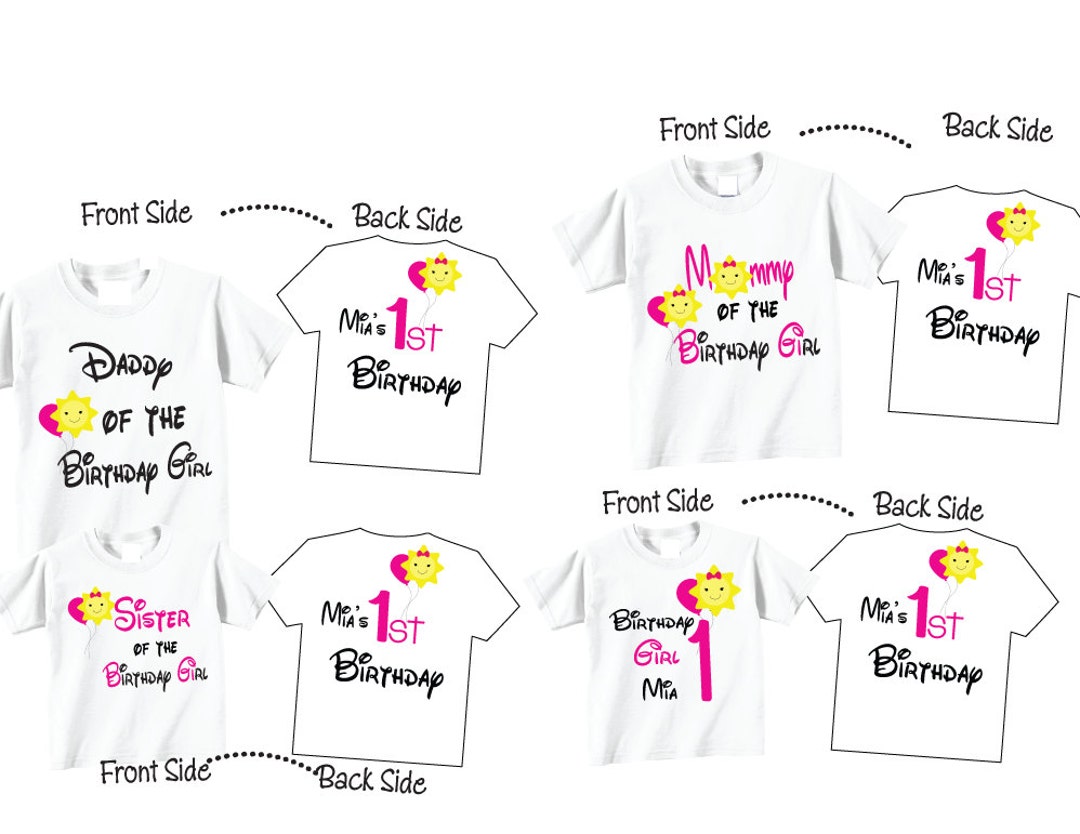 Birthday Girl Family T-Shirts Set of 4 for Mom, Dad, Son & Daughter