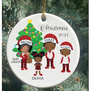Custom Christmas Family Ornament, Personalized African American Family Christmas Ornament, Family Ornament, Personalized Family Ornaments