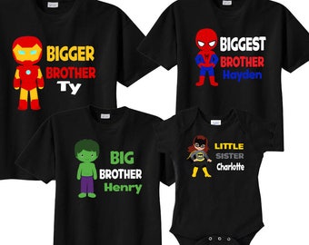 Personalized Superhero Sibling Shirt Set: Pregnancy Announcement