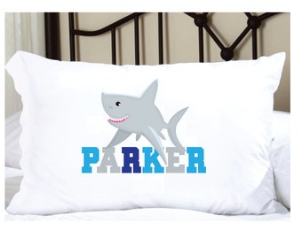 Personalized Great White Shark Pillowcase with Name. Pillow Case Cover Slip. Bedroom Decor, Bedding.