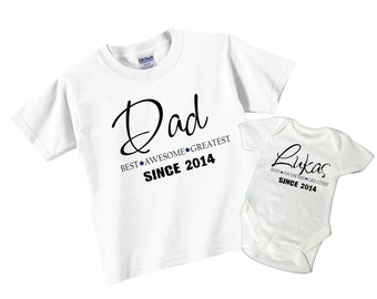 2 shirt set Personalized 1st Fathers Day Shirt and Bodysuit Matching Dad and Baby Shirts