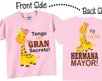 I'm Going To be A Big Sister Shirts and Tshirts Giraffe in Spanish Tees